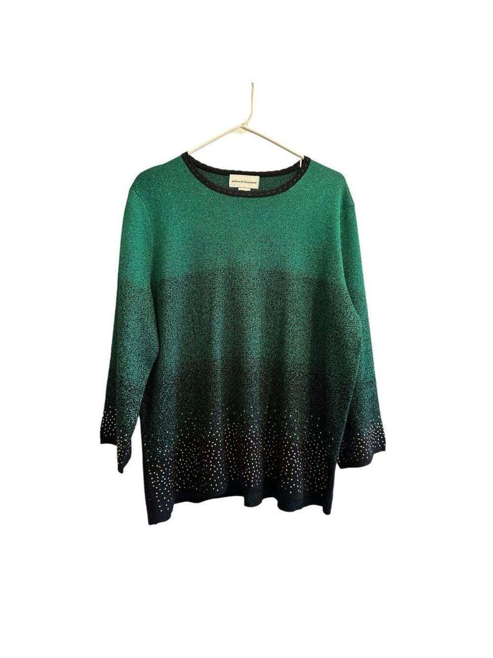 Alfred Dunner Sparkling Ombre Holiday Tunic Womens XL Green & Black 3/4 Sleeve